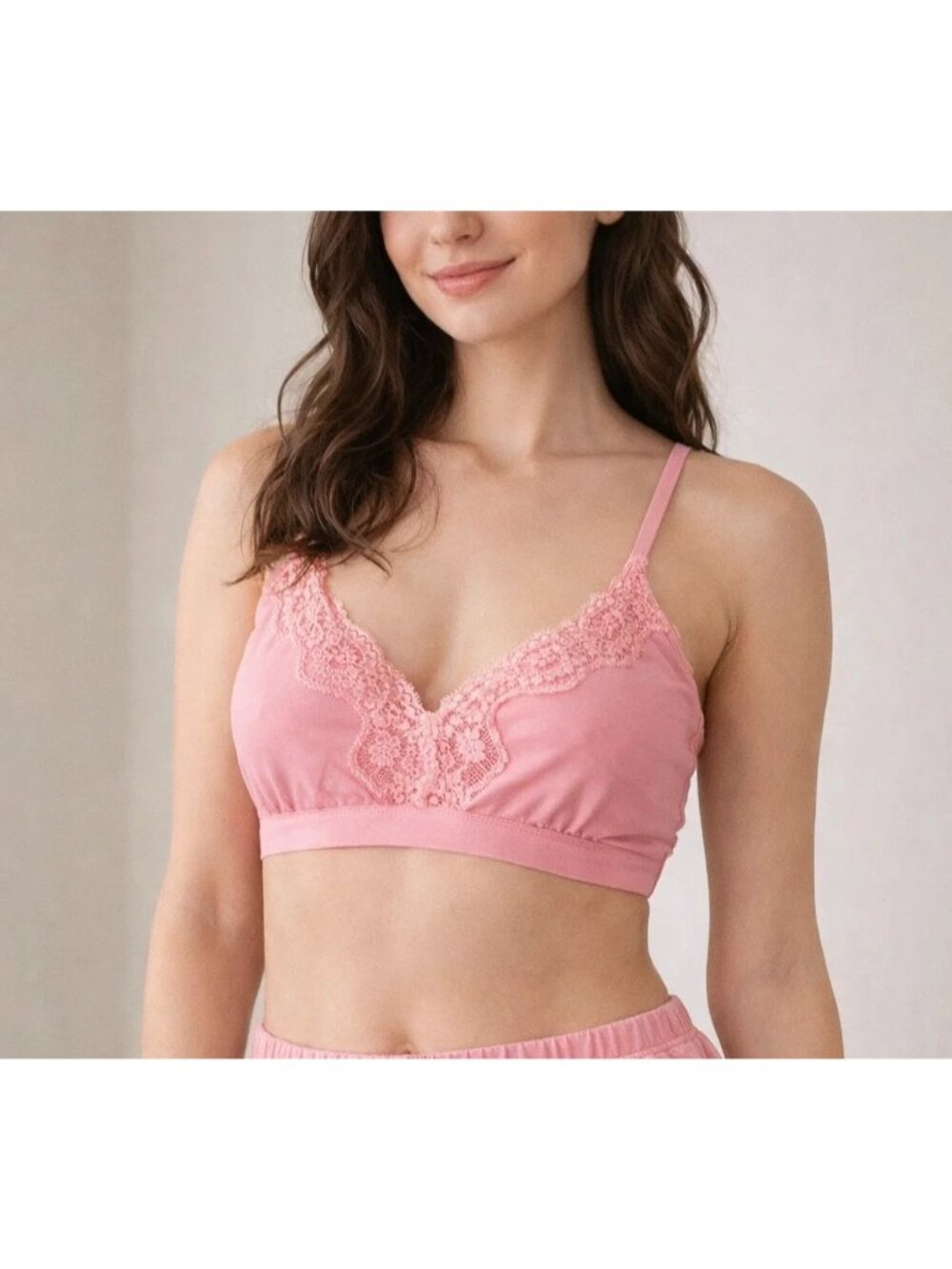Auden size SMALL Unlined Luxe Stretch Triangle Bralette Coral NEW - Picture 2 of 4